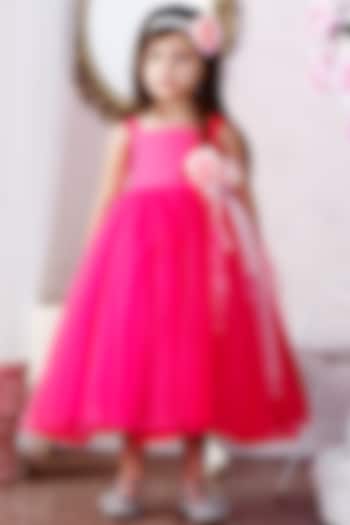 Pink Net & Satin Gown For Girls by Pink Cow