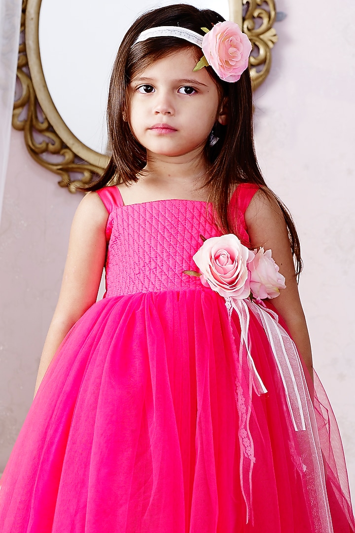 Pink Net & Satin Gown For Girls by Pink Cow at Pernia's Pop Up Shop