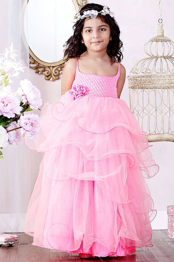 Pink Layered Gown For Girls by Pink Cow
