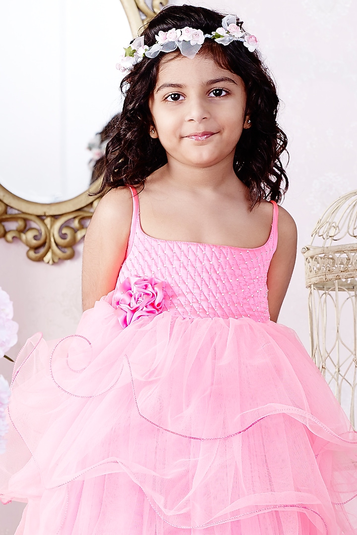 Pink Layered Gown For Girls by Pink Cow at Pernia's Pop Up Shop