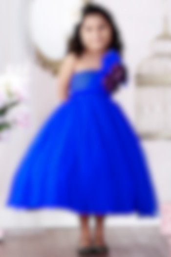 Blue One Shoulder Gown For Girls by Pink Cow