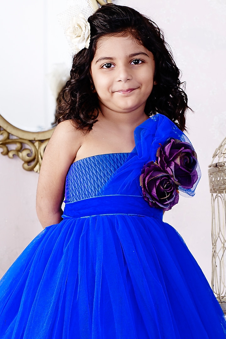 Blue One Shoulder Gown For Girls by Pink Cow at Pernia's Pop Up Shop