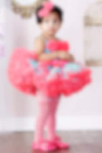 Pink Pom-Pom Embelished Dress For Girls by Pink Cow