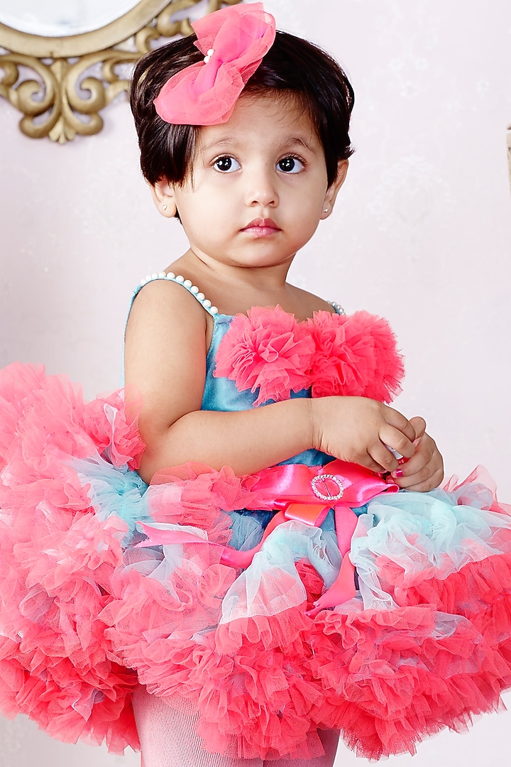 Pink Pom-Pom Embelished Dress For Girls by Pink Cow at Pernia's Pop Up Shop