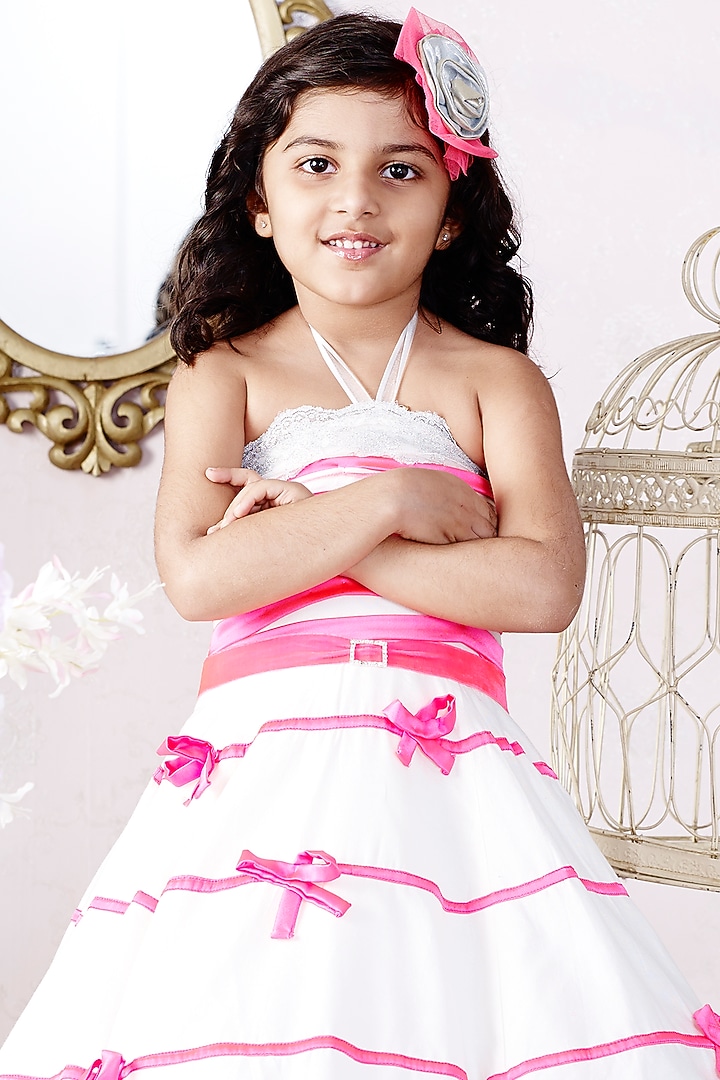 White & Pink Striped Dress For Girls by Pink Cow at Pernia's Pop Up Shop