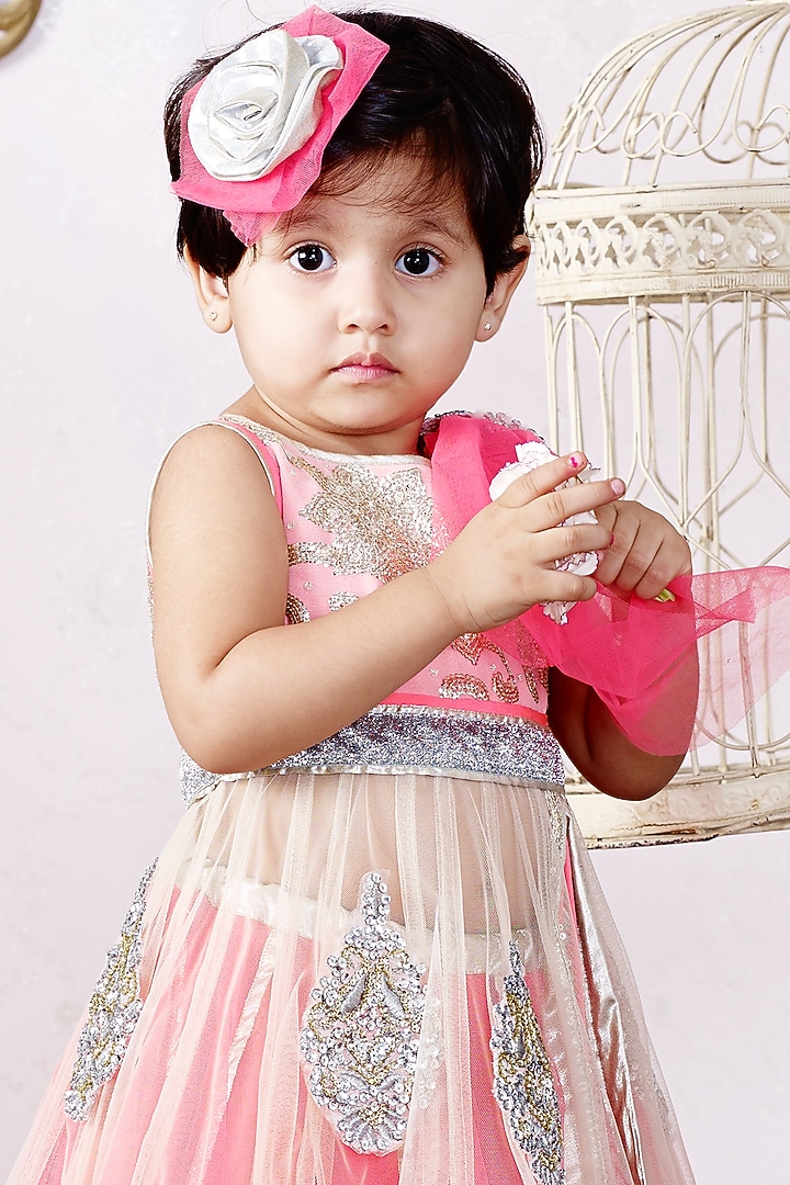 Pink & White Ghagra Set For Girls by Pink Cow at Pernia's Pop Up Shop
