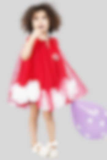 Red Scuba & Net Flared Dress For Girls by Pink Cow at Pernia's Pop Up Shop