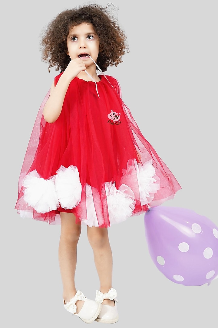 Red Scuba & Net Flared Dress For Girls by Pink Cow at Pernia's Pop Up Shop