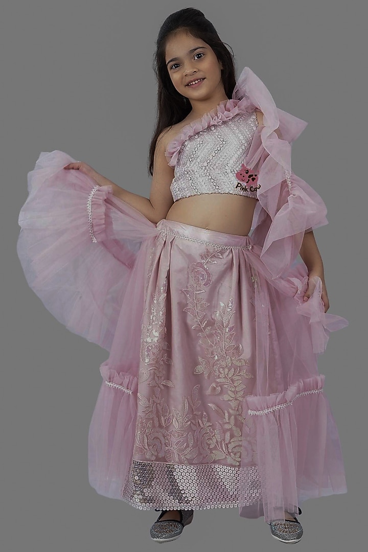 Old Rose Tulle & Net Embellished Skirt Set For Girls by Pink Cow at Pernia's Pop Up Shop