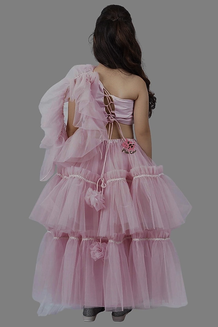 Old Rose Tulle & Net Embellished Skirt Set For Girls by Pink Cow at Pernia's Pop Up Shop