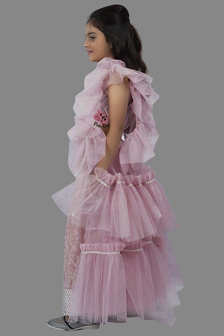 Old Rose Tulle & Net Embellished Skirt Set For Girls by Pink Cow at Pernia's Pop Up Shop