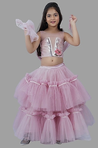 Old Rose Tulle & Satin Skirt Set For Girls by Pink Cow