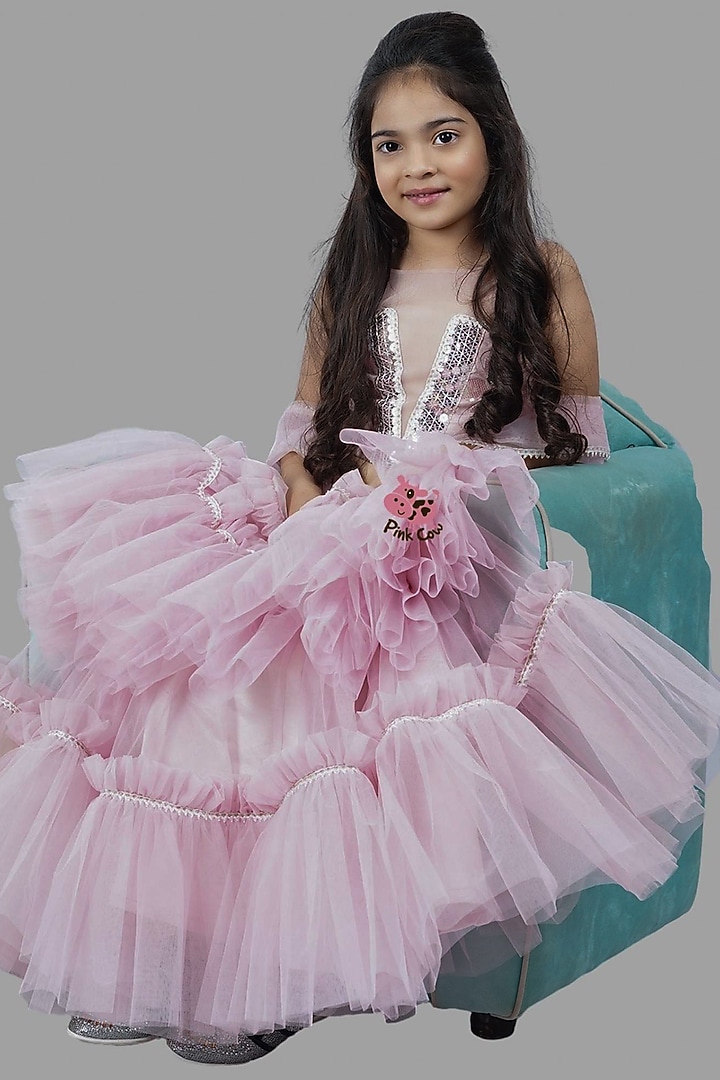 Old Rose Tulle & Satin Skirt Set For Girls by Pink Cow at Pernia's Pop Up Shop