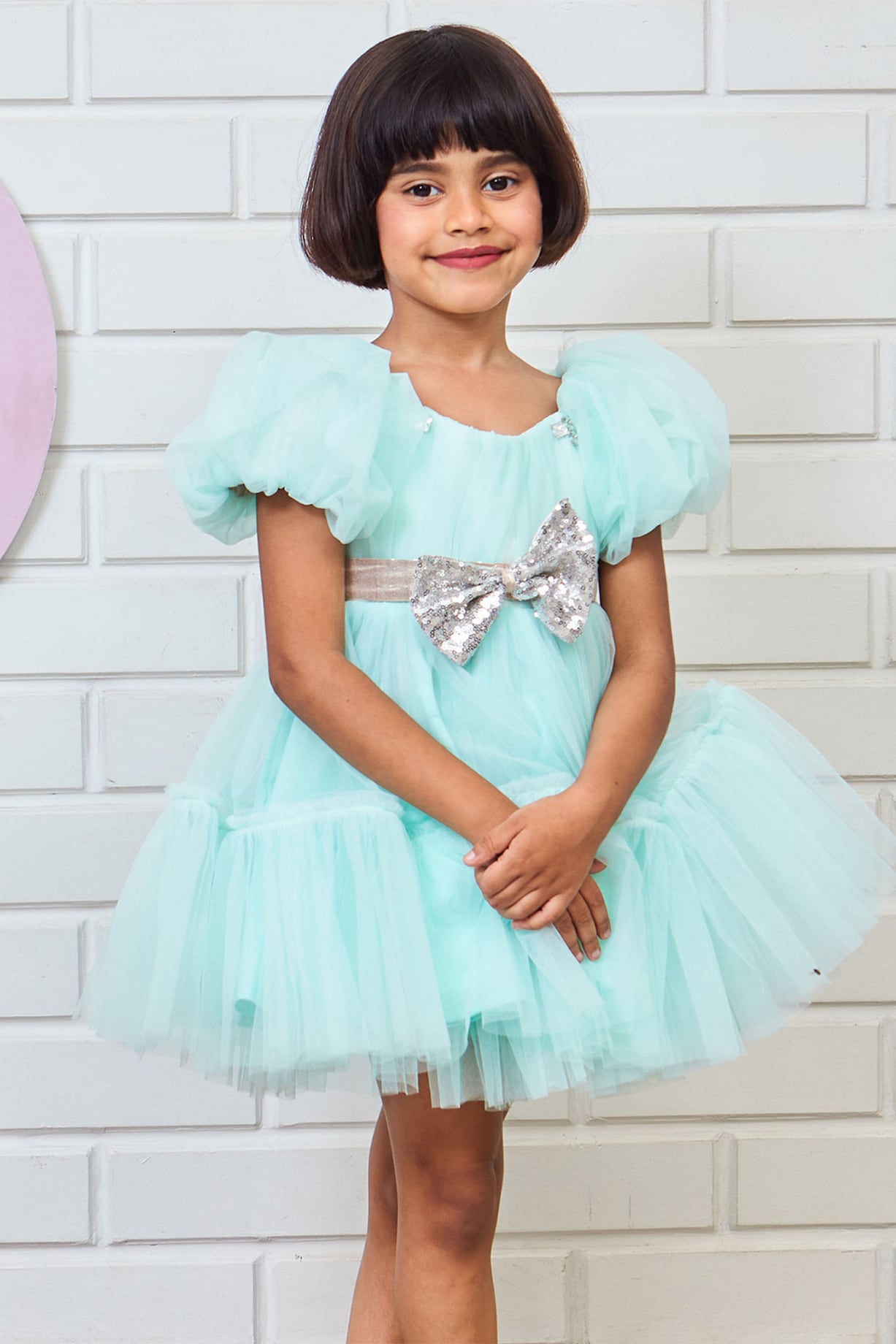 Aqua Blue Net Scuba Frilled Dress For Girls by Pink Cow at Pernia's Pop  Up Shop