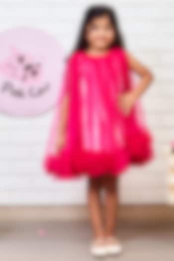 Hot Pink Neoprene & Net Layered Dress For Girls by Pink Cow