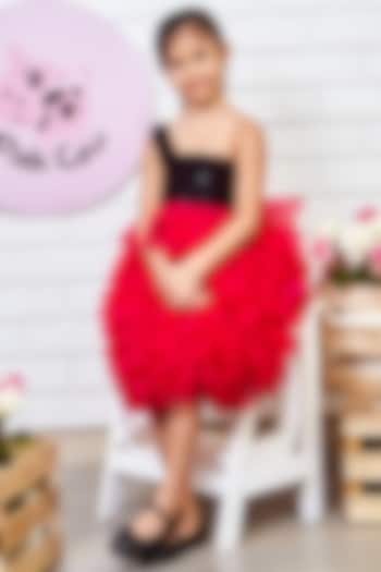 Black & Red Sequins Crepe One-Shoulder Dress For Girls by Pink Cow at Pernia's Pop Up Shop