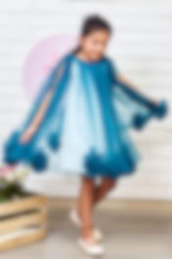 Blue Neoprene & Net Layered Dress For Girls by Pink Cow
