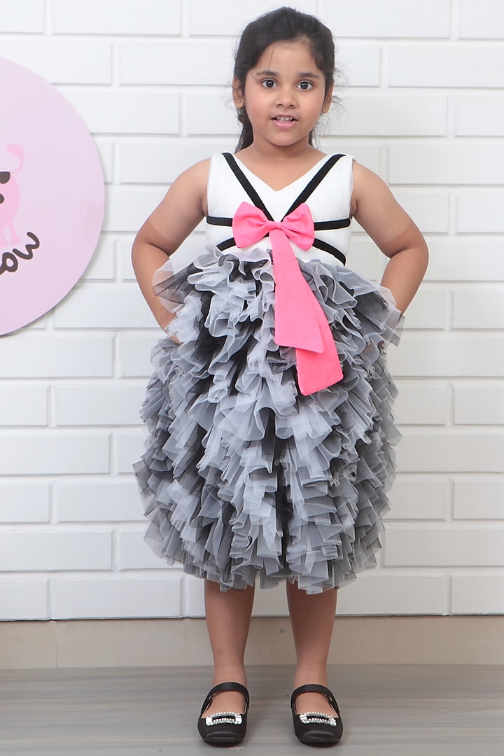 Black & White Net Ruffled Dress For Girls by Pink Cow at Pernia's Pop Up Shop