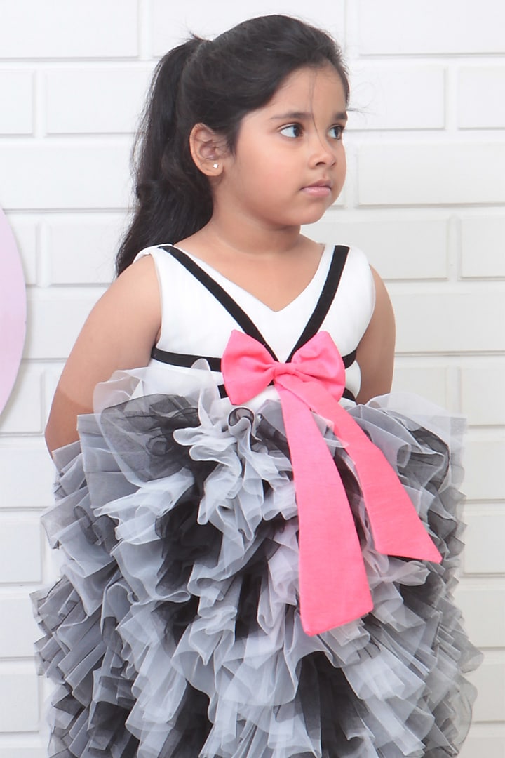 Black & White Net Ruffled Dress For Girls by Pink Cow at Pernia's Pop Up Shop