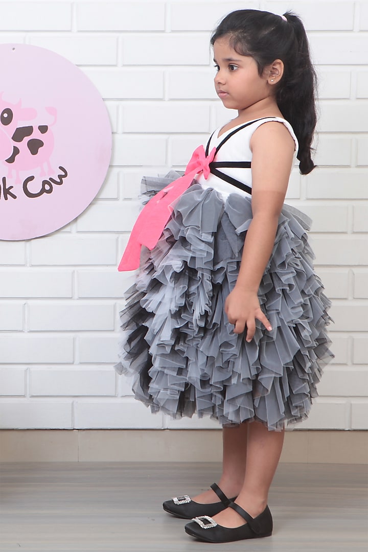 Black & White Net Ruffled Dress For Girls by Pink Cow at Pernia's Pop Up Shop