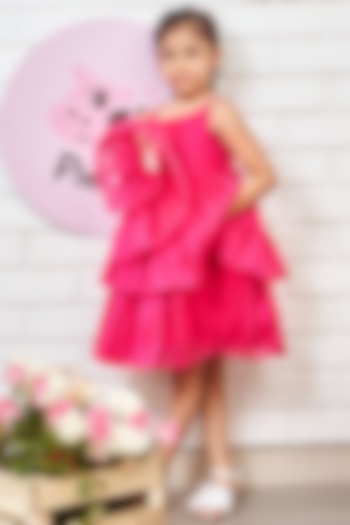 Pink Organza & Crepe Layered Dress For Girls by Pink Cow at Pernia's Pop Up Shop