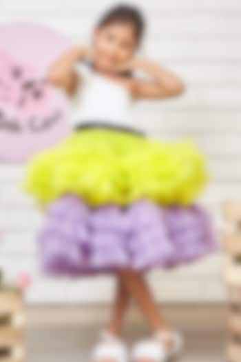 Multi-Colored Neoprene & Tulle One-Shoulder Dress For Girls by Pink Cow at Pernia's Pop Up Shop