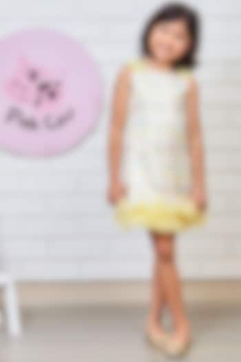 White & Yellow Net Embellished Dress For Girls by Pink Cow