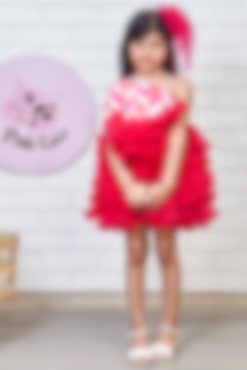 Red Scuba & Net One-Shoulder Ruffled Dress For Girls by Pink Cow at Pernia's Pop Up Shop