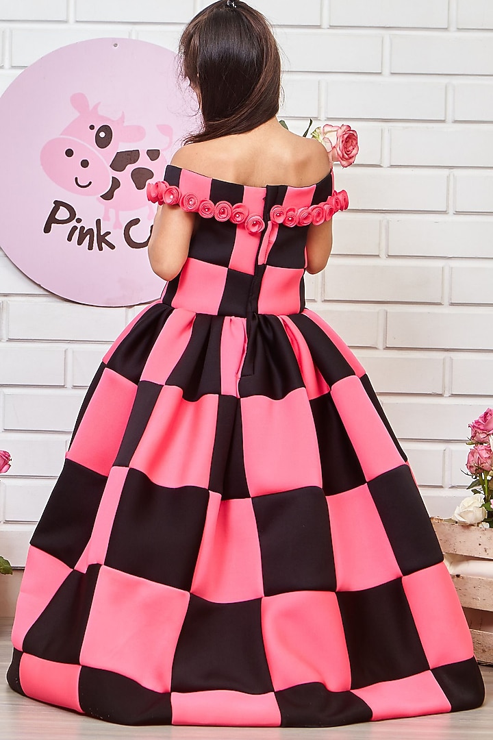 Black & Pink Neoprene Off-Shoulder Gown For Girls by Pink Cow at Pernia's Pop Up Shop