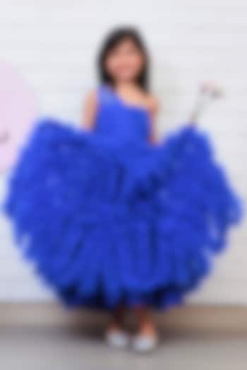 Royal Blue Tulle & Crepe One-Shoulder Gown For Girls by Pink Cow at Pernia's Pop Up Shop