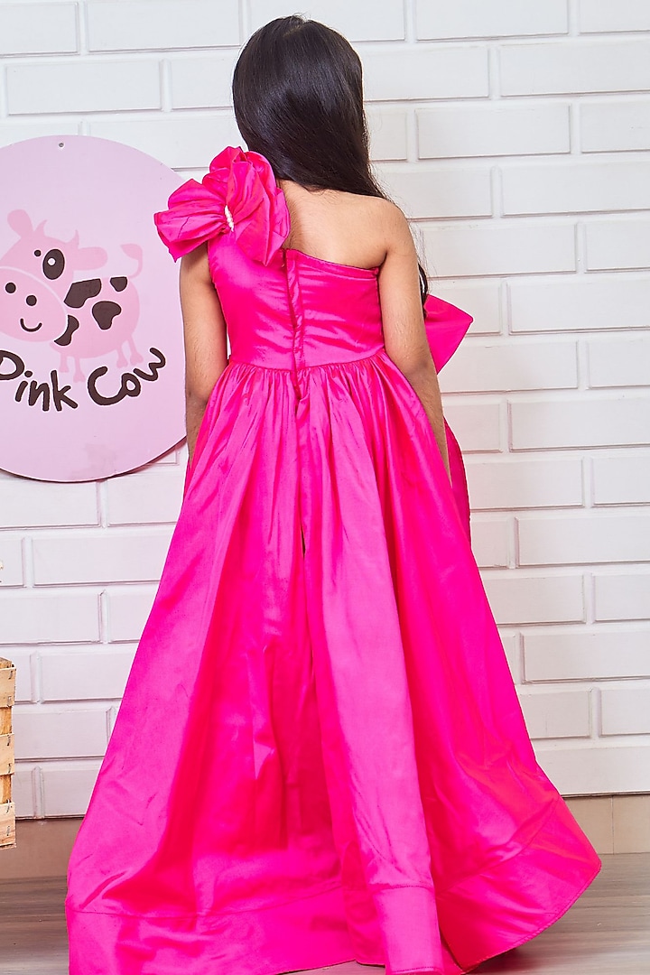 Pink Taffeta & Silk High-Low Draped Gown For Girls by Pink Cow at Pernia's Pop Up Shop