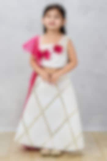 White & Pink Neoprene Gota Lace Embellished Lehenga Set For Girls by Pink Cow at Pernia's Pop Up Shop