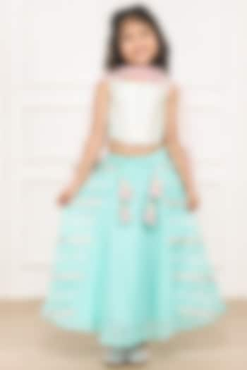 Sky Blue Chanderi Gota Patti Embellished Lehenga Set For Girls by Pink Cow at Pernia's Pop Up Shop