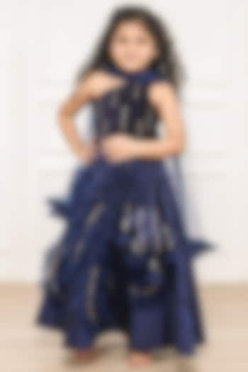 Navy Blue Taffeta Lehenga Set For Girls by Pink Cow at Pernia's Pop Up Shop