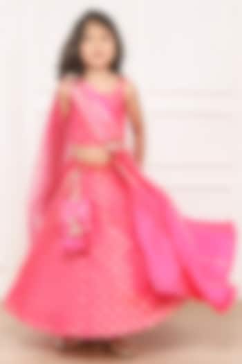 Pink Brocade Lehenga Set For Girls by Pink Cow