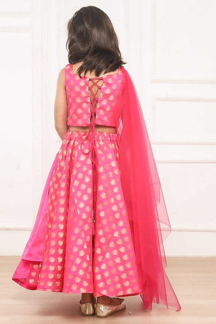 Pink Brocade Lehenga Set For Girls by Pink Cow at Pernia's Pop Up Shop