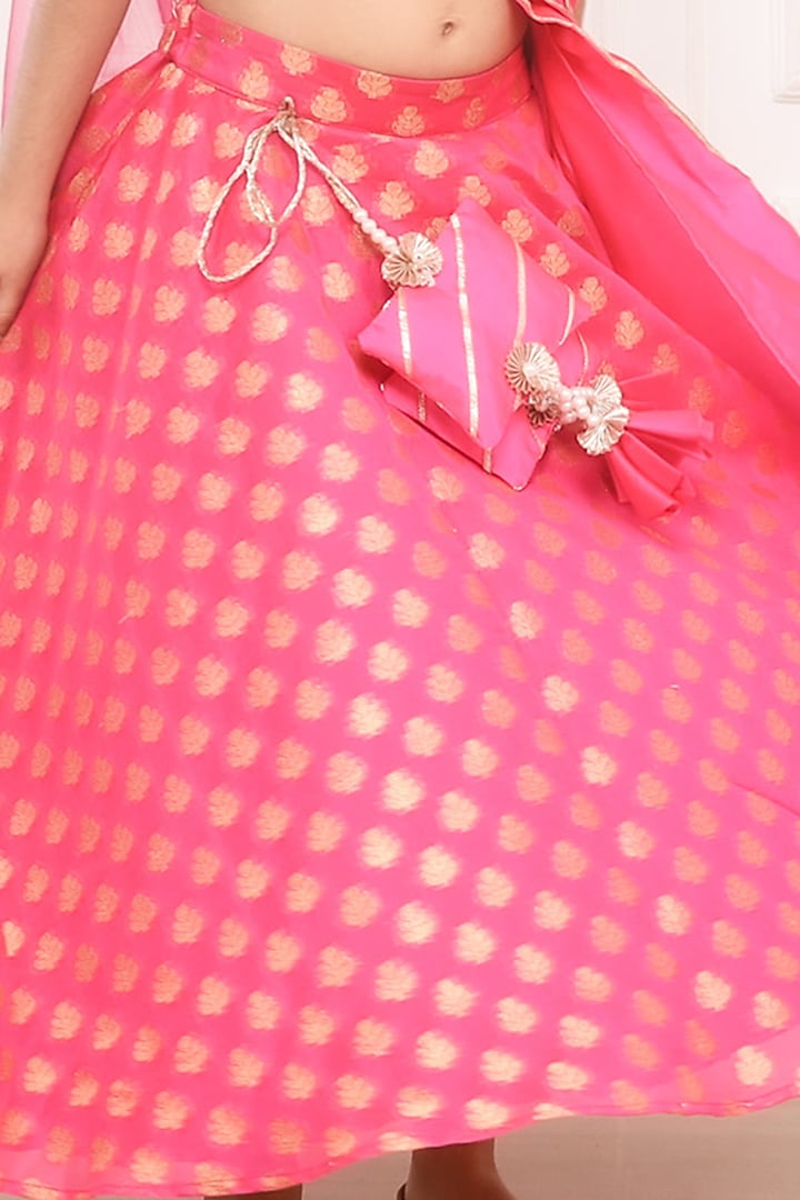 Pink Brocade Lehenga Set For Girls by Pink Cow at Pernia's Pop Up Shop