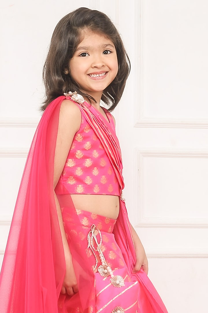 Pink Brocade Lehenga Set For Girls by Pink Cow at Pernia's Pop Up Shop
