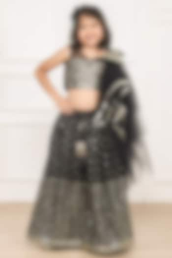 Black Taffeta & Net Sequins Embroidered Lehenga Set For Girls by Pink Cow at Pernia's Pop Up Shop