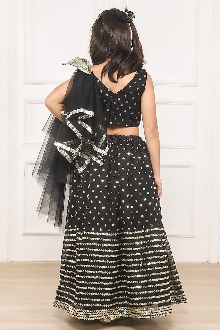 Black Taffeta & Net Sequins Embroidered Lehenga Set For Girls by Pink Cow at Pernia's Pop Up Shop