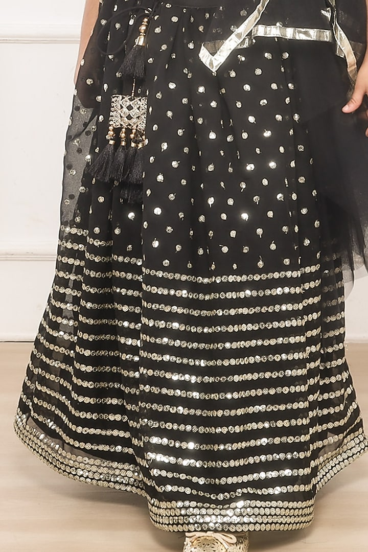 Black Taffeta & Net Sequins Embroidered Lehenga Set For Girls by Pink Cow at Pernia's Pop Up Shop