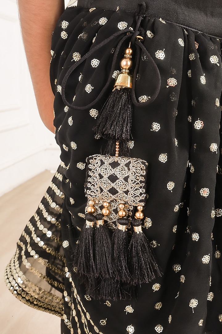 Black Taffeta & Net Sequins Embroidered Lehenga Set For Girls by Pink Cow at Pernia's Pop Up Shop