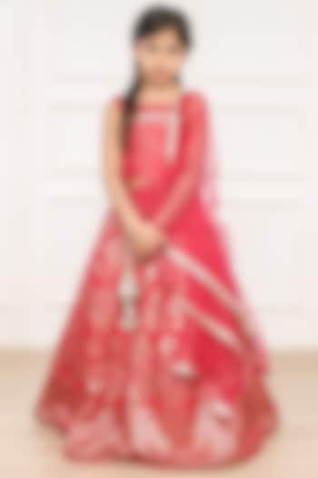 Pink Butti Embellished Lehenga Set For Girls by Pink Cow