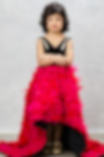 Black & Pink Taffeta Silk Crepe Lace Embellished High-Low Gown For Girls by Pink Cow at Pernia's Pop Up Shop