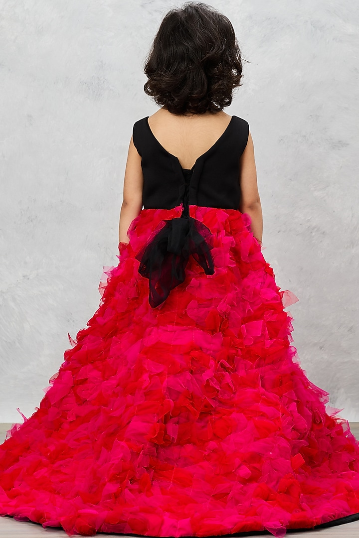 Black & Pink Taffeta Silk Crepe Lace Embellished High-Low Gown For Girls by Pink Cow at Pernia's Pop Up Shop