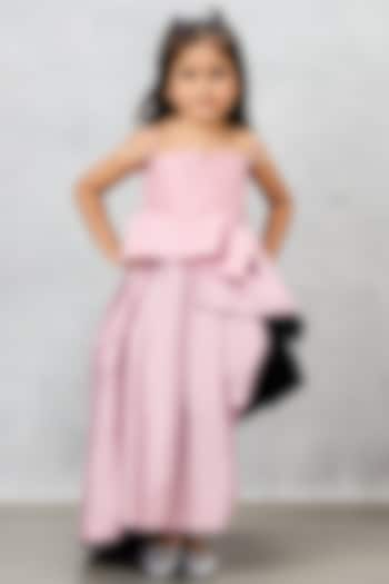 Old Rose Pink Taffeta Silk Crepe Quilted Gown For Girls by Pink Cow at Pernia's Pop Up Shop