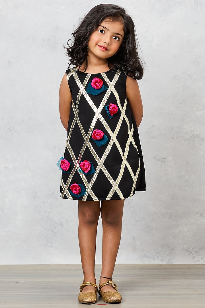 Black Scuba A-Line Dress For Girls by Pink Cow at Pernia's Pop Up Shop