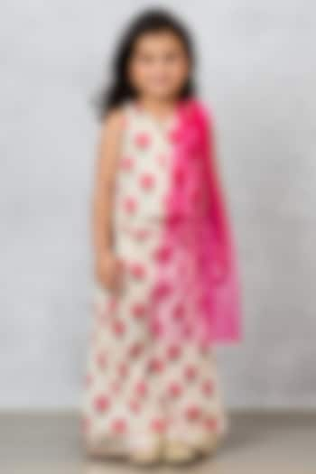 White & Pink Khadi Block printed Gharara Set by Pink Cow at Pernia's Pop Up Shop