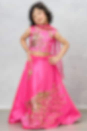 Pink Raw Silk Hand Embroidered Lehenga Set For Girls by Pink Cow at Pernia's Pop Up Shop