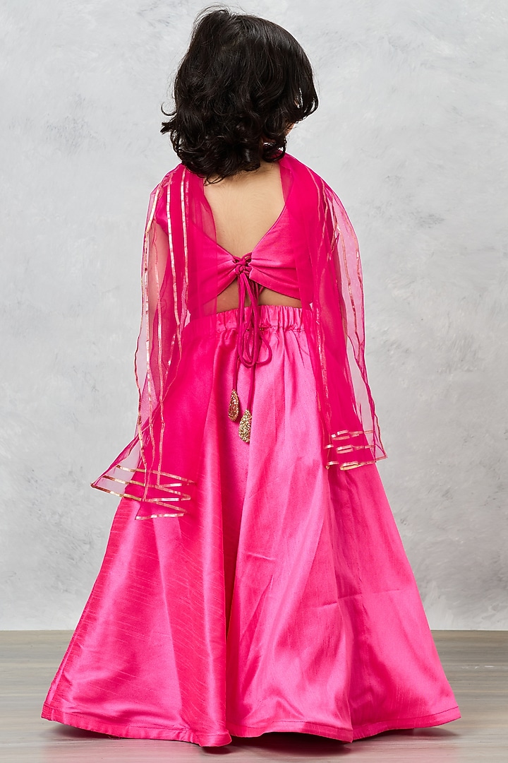 Pink Raw Silk Hand Embroidered Lehenga Set For Girls by Pink Cow at Pernia's Pop Up Shop
